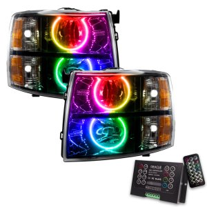 Chevrolet Silverado Headlight Assemblies - ORACLE Lighting - Round Style, ColorSHIFT w/ 2.0 Controller - Black - `07-`13